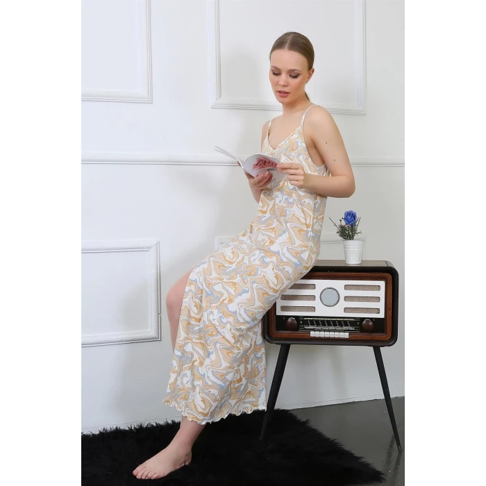 ieg ™ Kadın İp Askılı Uzun Gecelik Krem