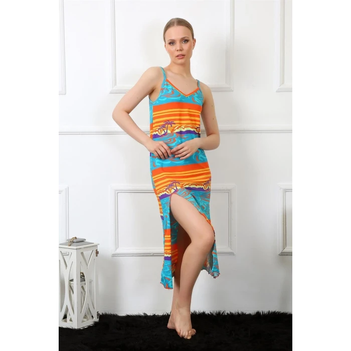 ieg ™ Kadın İp Askılı Uzun Gecelik Mavi