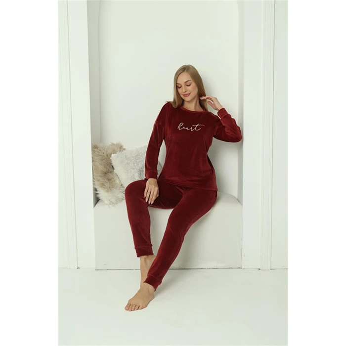 ieg ™ Kadın Kadife Bordo Pijama Takım