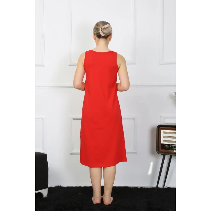 ieg ™ Kadın Kalın Askılı Penye Uzun Kırmızı Gecelik