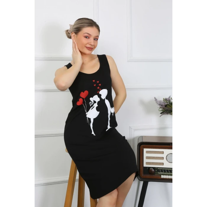 ieg ™ Kadın Kalın Askılı Penye Uzun Siyah Gecelik