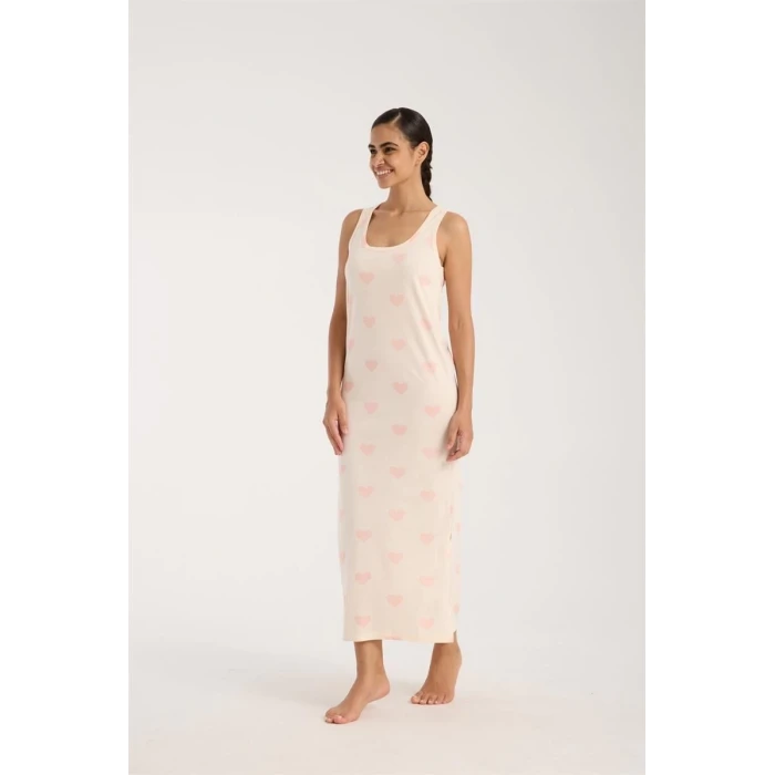 ieg ™ Kadın Kalın Askılı Yırtmaçlı Uzun Pudra Gecelik