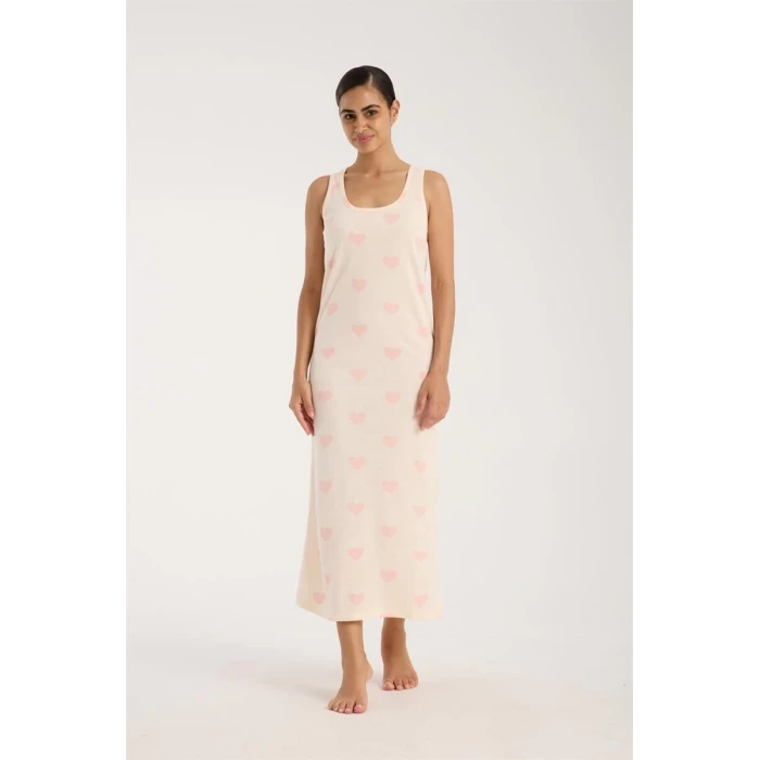 ieg ™ Kadın Kalın Askılı Yırtmaçlı Uzun Pudra Gecelik