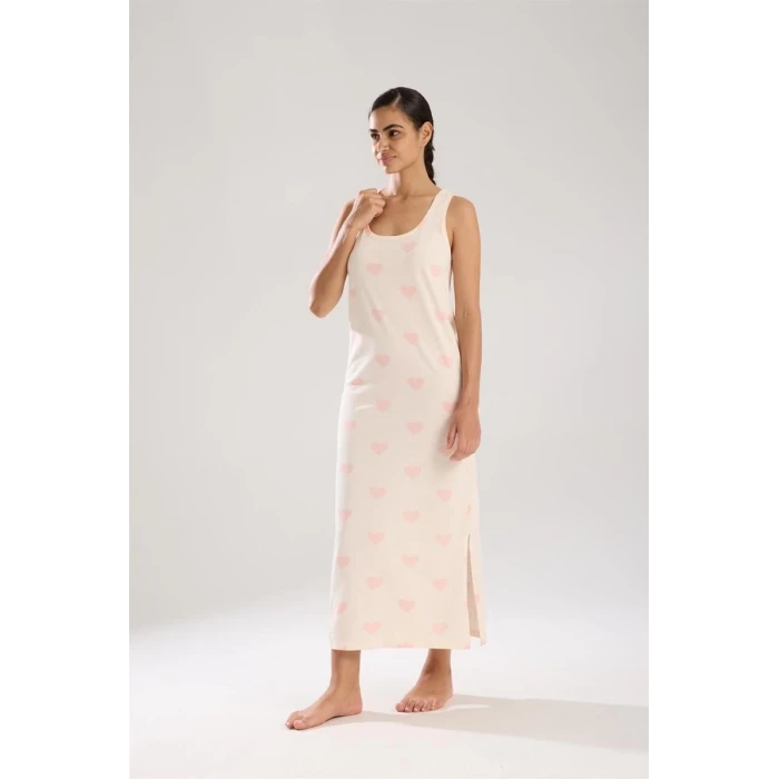 ieg ™ Kadın Kalın Askılı Yırtmaçlı Uzun Pudra Gecelik