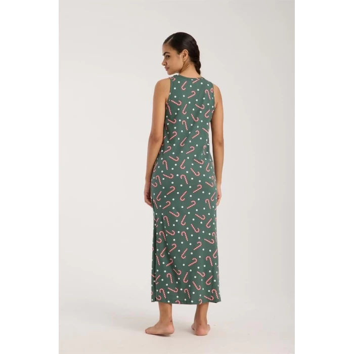 ieg ™ Kadın Kalın Askılı Yırtmaçlı Uzun Yeşil Gecelik