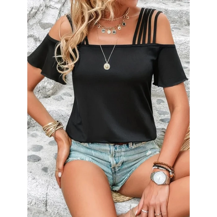 ieg™ Kadın Kısa Kollu Beş Askılı Viskon Bluz