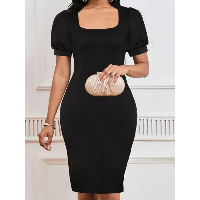 ieg™ Kadın Kısa Kollu Geometrik Yaka Ithal Krep Elbise