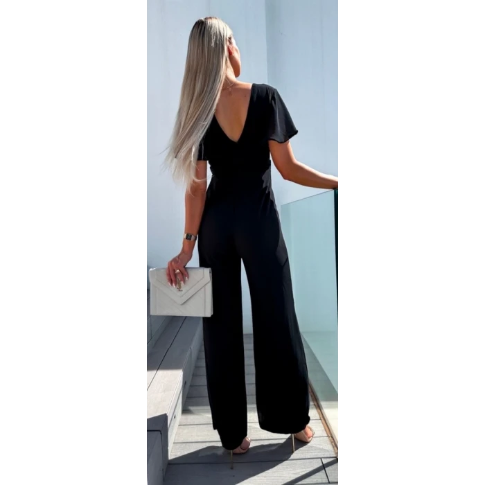 ieg™ Kadın Kısa Kollu Kruvaze Yaka Sırt Dekolteli Pegasus Kumaş Tulum