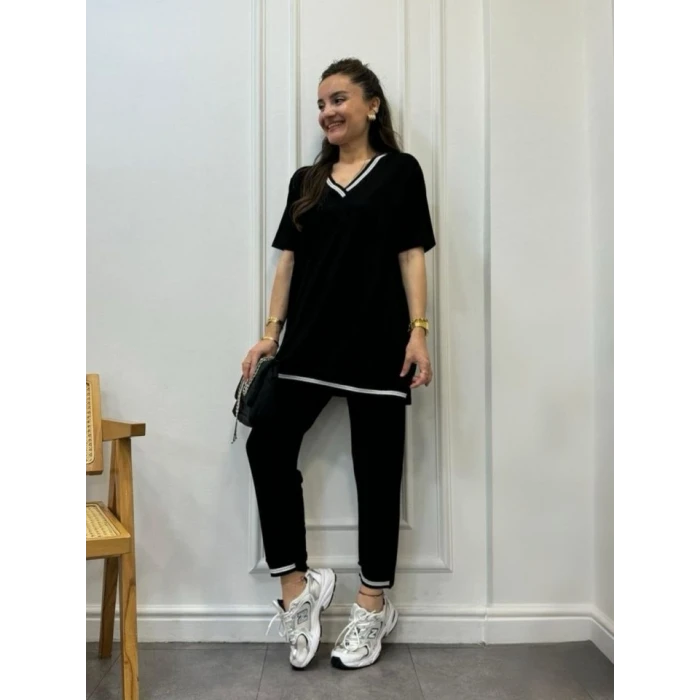 ieg™ Kadın Kısa Kollu V Yakalı Iki Iplik Bluz Ve Pantolon Ikili Takım