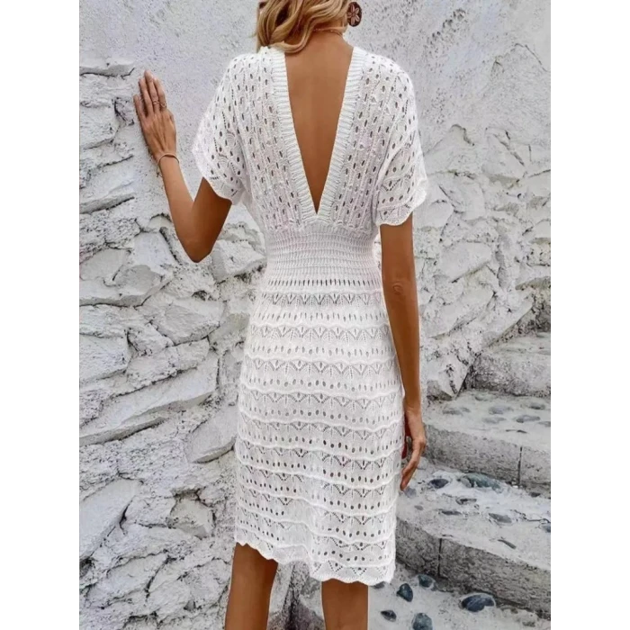 ieg™ Kadın Kısa Kollu V Yakalı örme Triko Elbise