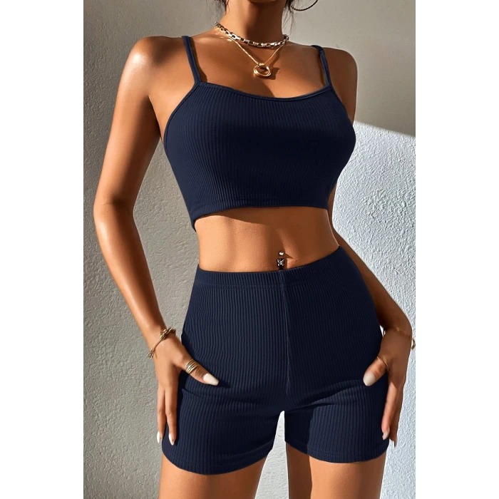 ieg™ Kadın Lacivert Şortlu Kaşkorse Gecelik Takım