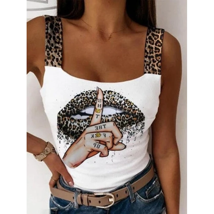 ieg™ Kadın Leopar Askılı Leopar Baskılı Mikro Kumaş Bluz