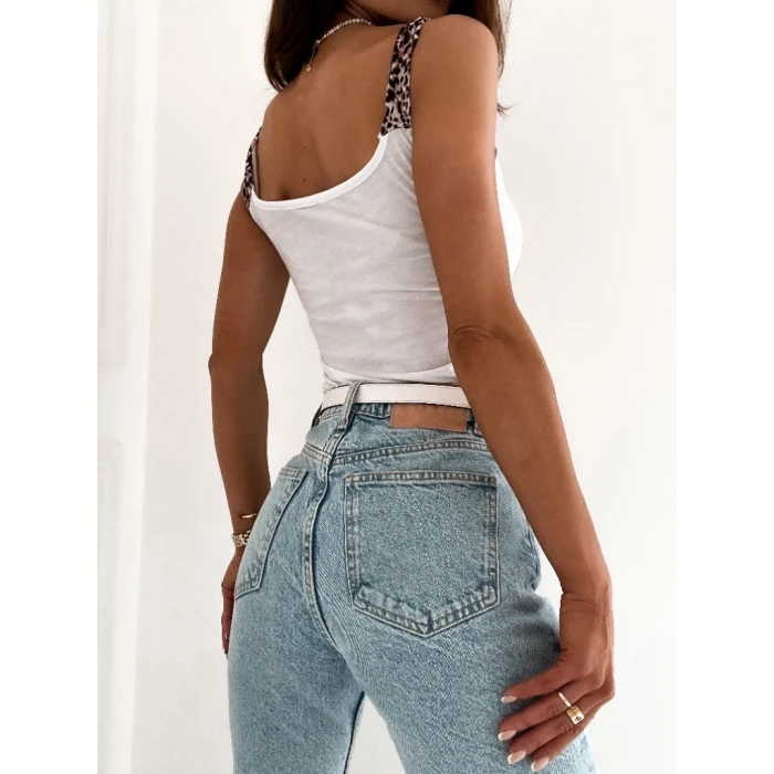 ieg™ Kadın Leopar Askılı Leopar Baskılı Mikro Kumaş Bluz