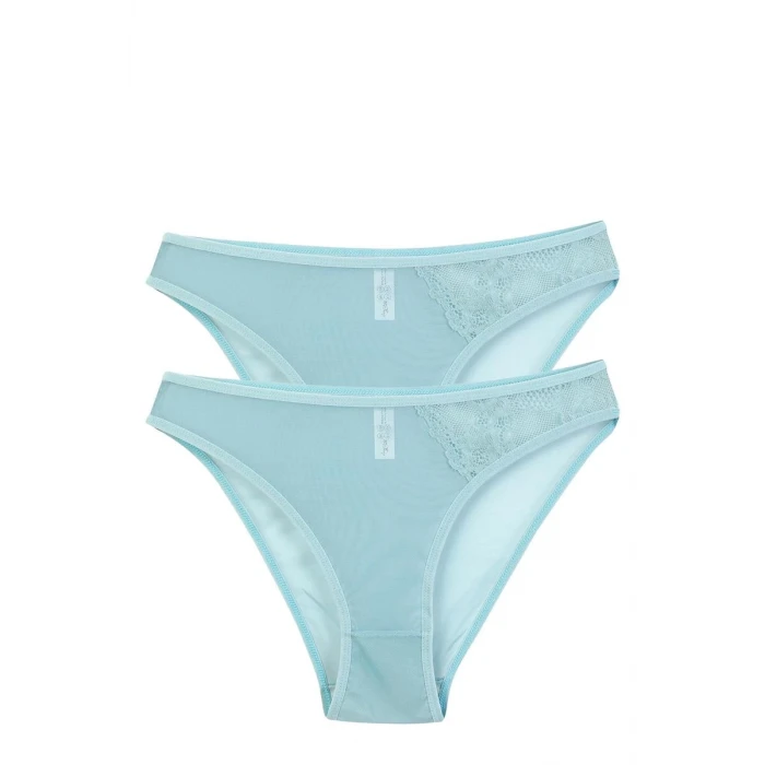 ieg ™ Kadın Mavi Dantel Detaylı Transparan 2li Slip