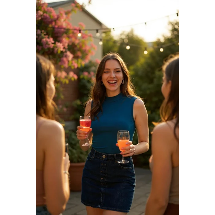 ieg™ Kadın Mavi Kolsuz Balıkçı Yaka Basic Bluz