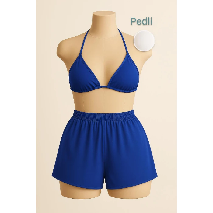 ieg™ Kadın Mavi Şortlu Belden ve Boyundan Bağlamalı Bikini Takımı