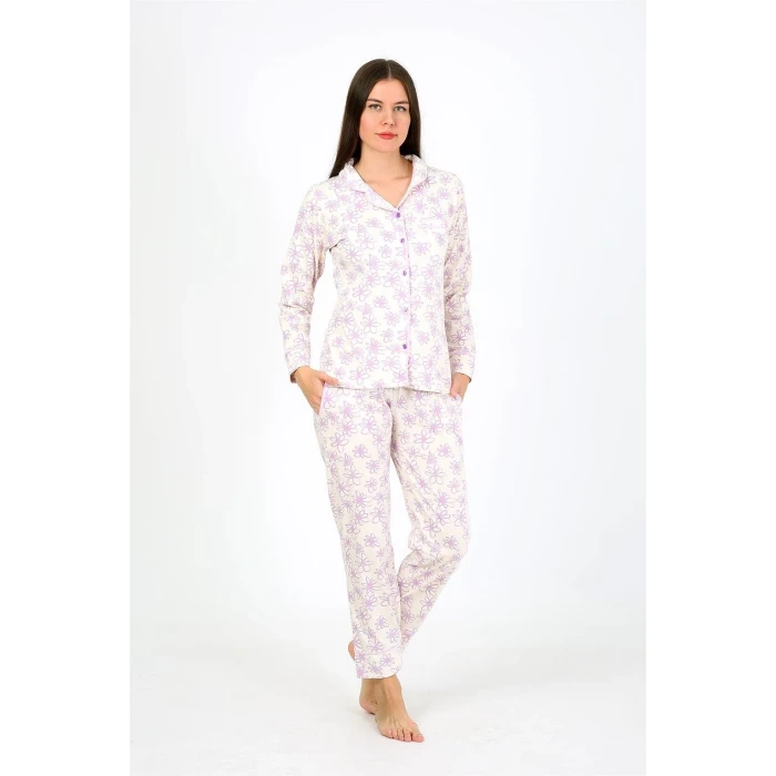 ieg ™ Kadın Penye Uzun Kol Pijama Takım Ekru