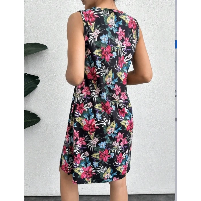 ieg™ Kadın Renkli çiçek Baskılı Süprem Elbise