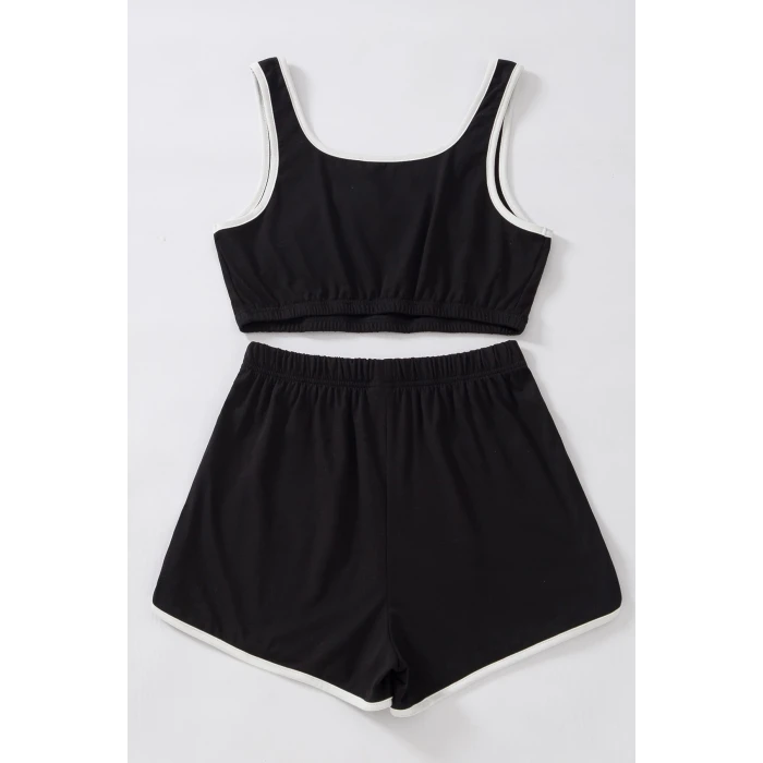ieg™ Kadın Siyah Askılı Crop Top ve Şortlu Gecelik Takım