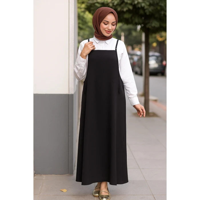 ieg™ Kadın Siyah Basic Ayarlanabilir Askılı Jile Elbise