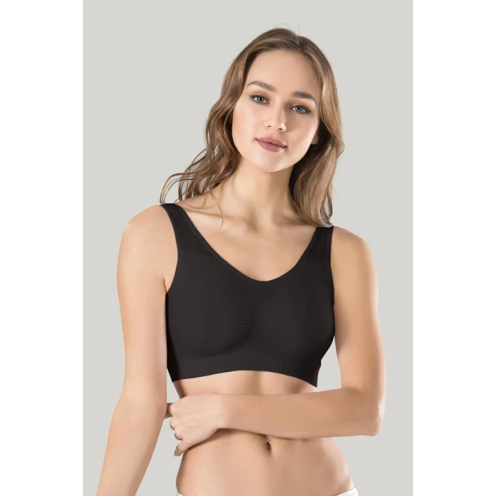 ieg™ Kadın Siyah Kalın Askılı Çıkarılabilir Pedli Örme Seamless Dikişsiz Basic Büstiyer