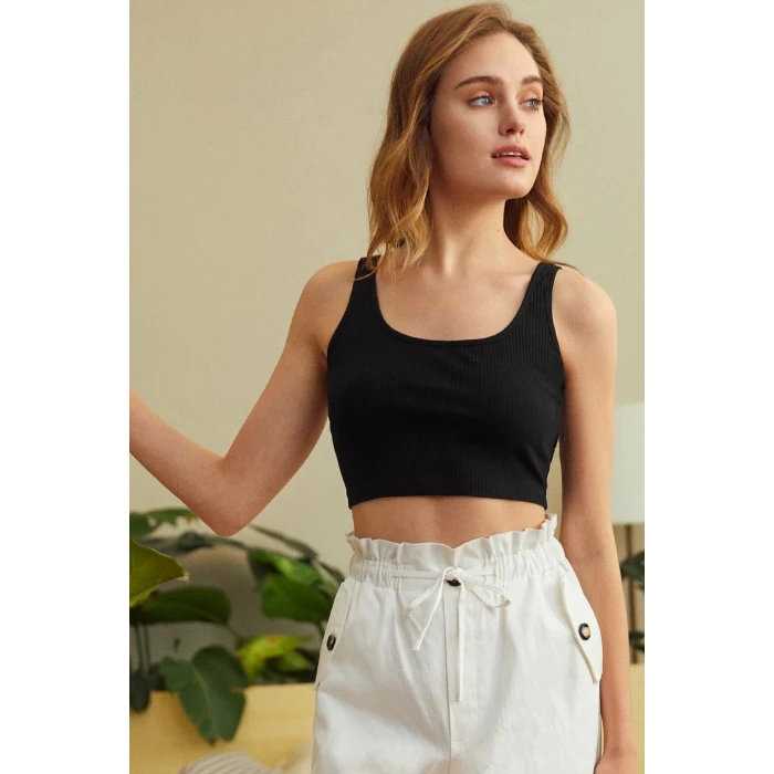 ieg™ Kadın Siyah Kalın Askılı Crop Top Büstiyer