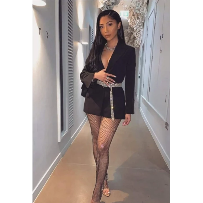 ieg™ Kadın Siyah Kristal Taşlı File Pantolon