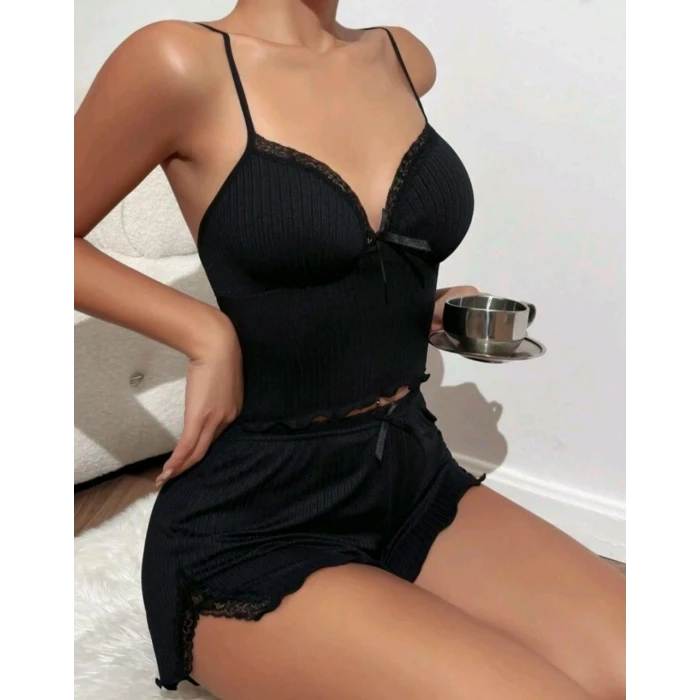 ieg ™ kadın siyah şortlu gecelik takım 5016