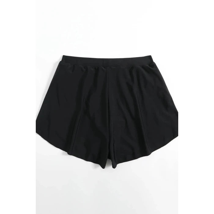 ieg™ Kadın Siyah Yırtmaçlı Etek Görünümlü Şık Deniz Şortu