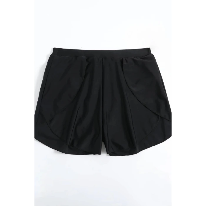 ieg™ Kadın Siyah Yırtmaçlı Etek Görünümlü Şık Deniz Şortu