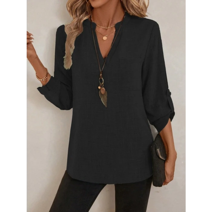 ieg™ Kadın Truvakar Kol V Yakalı Keten Bluz