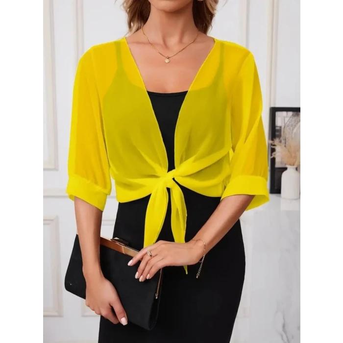 ieg™ Kadın Truvakar Kollu önden Bağlamalı Kısa şifon Bolero Ceket