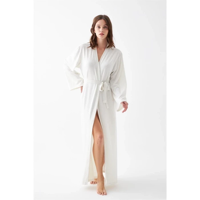 ieg ™ Kadın Uzun Ekru Penye Sabahlık