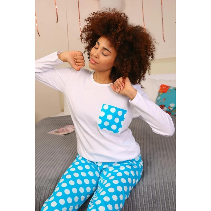 ieg ™ Kadın Uzun Kol Penye Pijama Takım Beyaz