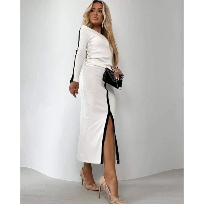 ieg™ Kadın Uzun Kollu Bisiklet Yaka Kaşkorse Bluz Ve Yırtmaçlı Etek Ikili Takım