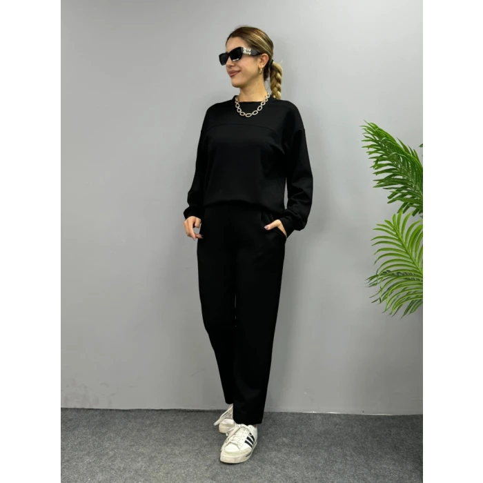 ieg™ Kadın Uzun Kollu Bisiklet Yaka Viskon Iki Iplik Bluz Ve Pantolon Ikili Takım