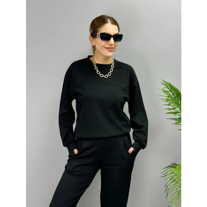 ieg™ Kadın Uzun Kollu Bisiklet Yaka Viskon Iki Iplik Bluz Ve Pantolon Ikili Takım