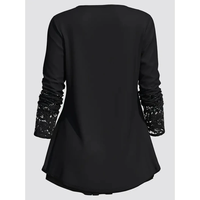 ieg™ Kadın Uzun Kollu Dantel Detaylı Düğmeli Viskon Bluz