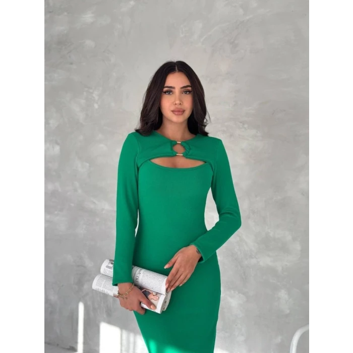 ieg™ Kadın Uzun Kollu Halka Ve Pencere Dekolte Detay Fırsat ürün Midi Boy Elbise