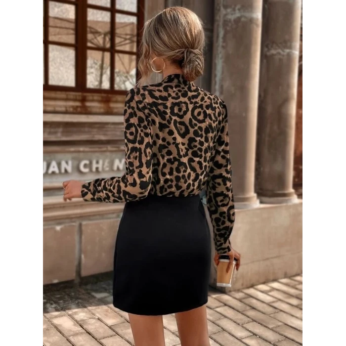 ieg™ Kadın Uzun Kollu Kruvaze Yaka Krep Mini Boy Elbise