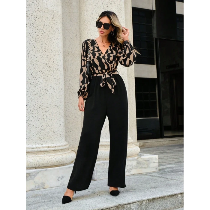 ieg™ Kadın Uzun Kollu Kruvaze Yakalı Belden Kuşaklı üst Dalgıç Alt Ithal Krep Tulum