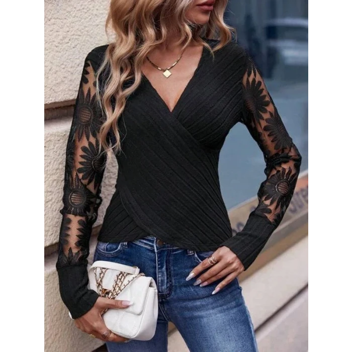 ieg™ Kadın Uzun Kollu Kruvaze Yakalı şardonlu Kaşkorse Bluz