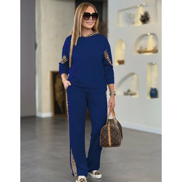 ieg™ Kadın Uzun Kollu Leopar Detaylı Viskon Iki Iplik Eşofman Takımı