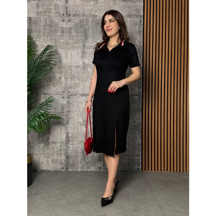 ieg™ Kadın Yaka Ribanalı Çift Yırtmaçlı Elbise
