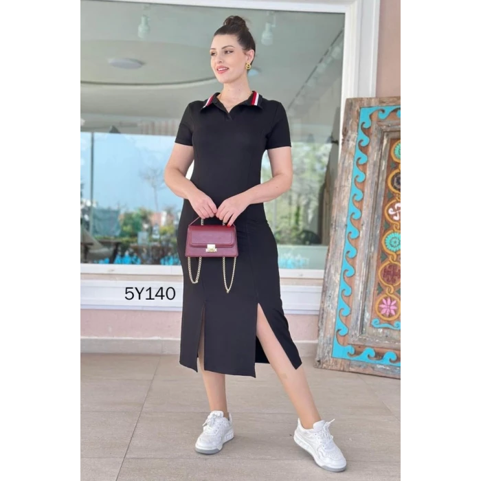 ieg™ Kadın Yaka Ribanalı Çift Yırtmaçlı Elbise