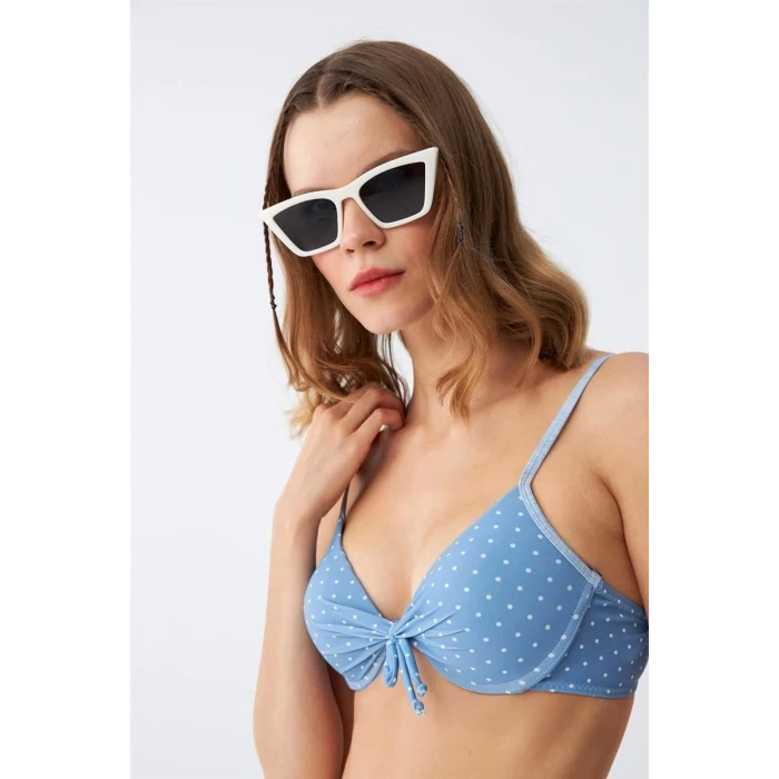 ieg ™ Kadın Yandan Bağlamalı Yarım Destekli Fiyonklu Alt Üst Bikini Takım Buz Mavisi