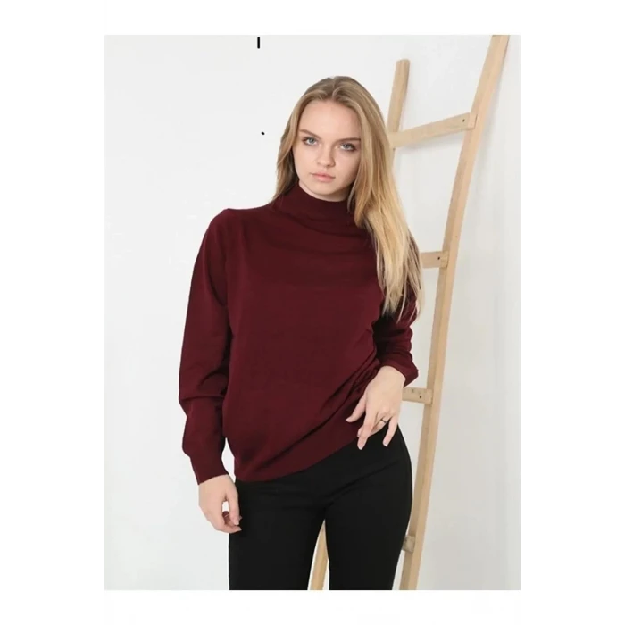 ieg™ Kadın Yarım Balıkçı Yaka Triko Kazak - Bordo