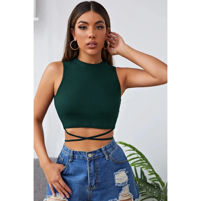 ieg™ Kadın Yeşil Çapraz Bağlamalı Crop Top Büstiyer