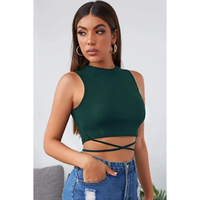ieg™ Kadın Yeşil Çapraz Bağlamalı Crop Top Büstiyer