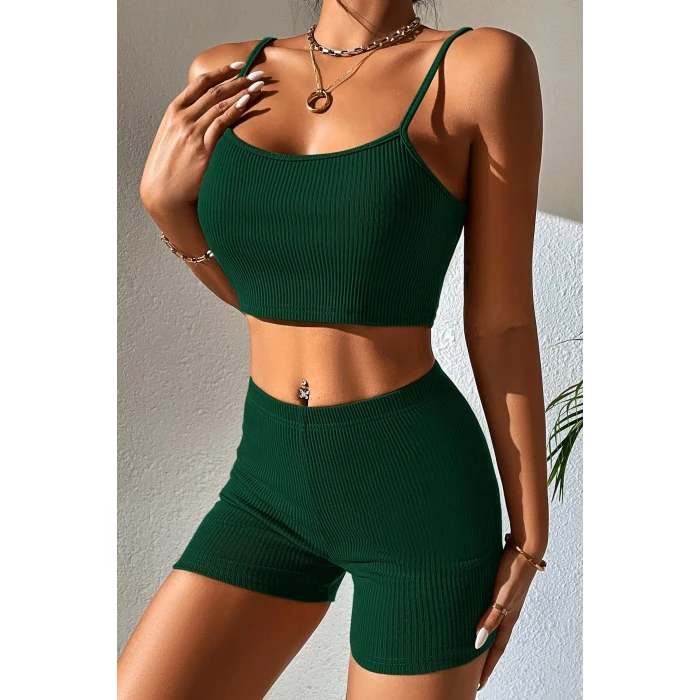 ieg™ Kadın Yeşil Şortlu Kaşkorse Gecelik Takım